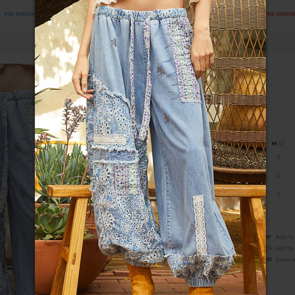 Bohemian Patchwork Wide-Leg Pants - Blue